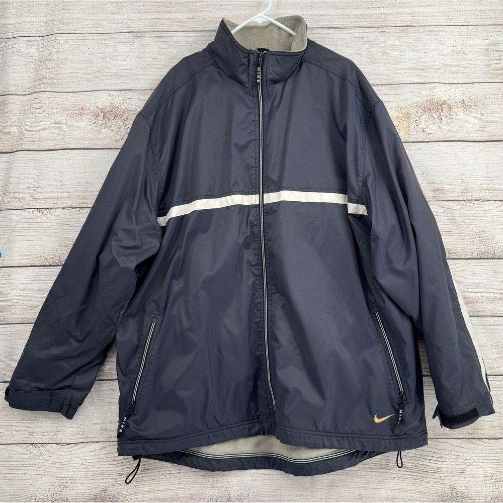 Vintage Y2K Nike Windbreaker Jacket Mens XXL Navy Blue Fleece Lined Full Zip